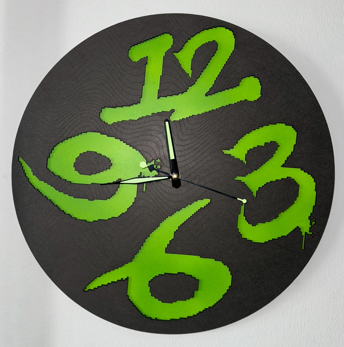 Savage art black and green Laser Cut Wall Clock 400mm with silent clock mechanism. Made by men in recovery. Please support us to support others.