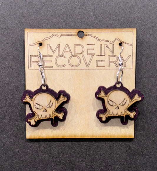 Earrings - nickel free. Graffiti style skull. Nickel free laser cut and engraved earrings. Responsible gifting. By buying from us you are supporting men in recovery helping other men off the streets and into recovery. Please support us to support others.